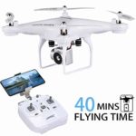 40MINS Flight Time Drone Quadcopter, JJRC H68 RC Drone with 720P HD Camera Live Video FPV Quadcopter with Headless Mode, Altitude Hold Helicopter with 2 Batteries(20mins + 20mins)-White