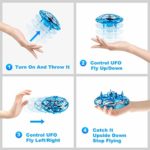 OMOTIYA Mini UFO Drones for Kids, LED Kids Drone for Age 8-12, Flying Toys Hand Controlled Drone for Kids 4-6 With 360 Degree Rolling, Colorful Lights, Indoor Drone for Family Game (Blue)