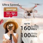 [5-Yrs Free Data Recovery] GIGASTONE 512GB Micro SD Card, 4K Camera Pro MAX, Compatible with Gopro, Dash Cam, DJI, Drone, Security Camera, Speed Up to 160MB/s, UHS-I A2 4K U3 C10, with Adapter