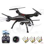 Cheerwing Syma X5SW Wifi FPV Drone with Camera Live Video RC Headless Quadcopter with Extra 2 Batteries Black